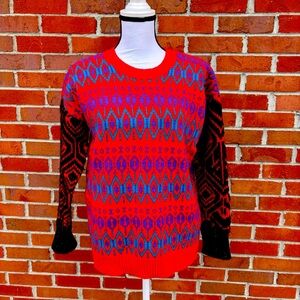 J. Crew Oversized Thin Knit Fair Isle Lambs Wool Sweater Womens Small